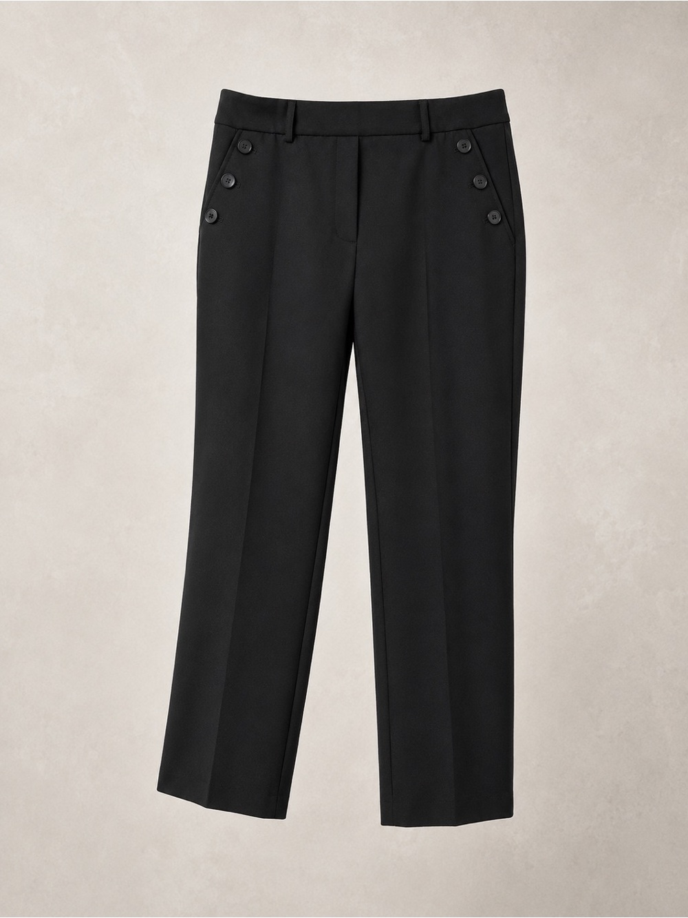 Rachel Zoe Black High-Rise Straight-Leg Trousers with Side Button Detail
